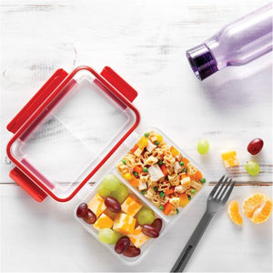 LocknLock - Ensemble de 2 Contenants en Plastique Compartimentés EasyLunch, Capacité de 473mL, Rouge - Simple Boutique
