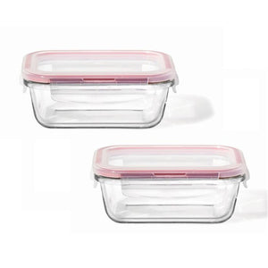 LocknLock - Ensemble de 2 Contenants en Verre Hemétiques et Étanches, Capacité de 380mL, Rouge - Simple Boutique