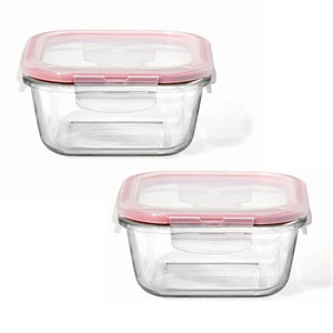 LocknLock - Ensemble de 2 Contenants en Verre Hermétiques et Étanches, Capacité de 500mL, Rouge - Simple Boutique