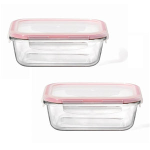 LocknLock - Ensemble de 2 Contenants en Verre Hermétiques et Étanches, Capacité de 630mL, Rouge - Simple Boutique