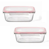LocknLock - Ensemble de 2 Contenants en Verre Hermétiques et Étanches, Capacité de 630mL, Rouge - Simple Boutique