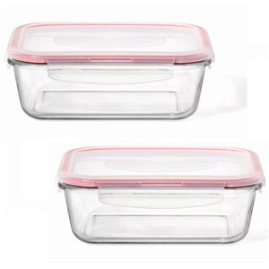 LocknLock - Ensemble de 2 Contenants en Verres Hermétiques et Étanches, Capacité de 1L, Rouge - Simple Boutique