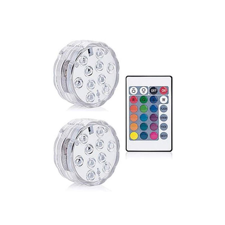 Lumières RVB 10 DEL Submersibles Étanche 16 Couleurs avec Télécommande Paquet de 2 - Simple Boutique