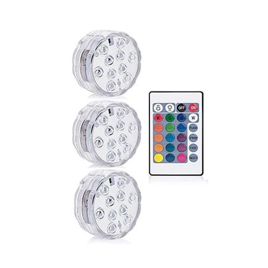 Lumières RVB 10 DEL Submersibles Étanche 16 Couleurs avec Télécommande Paquet de 3 - Simple Boutique