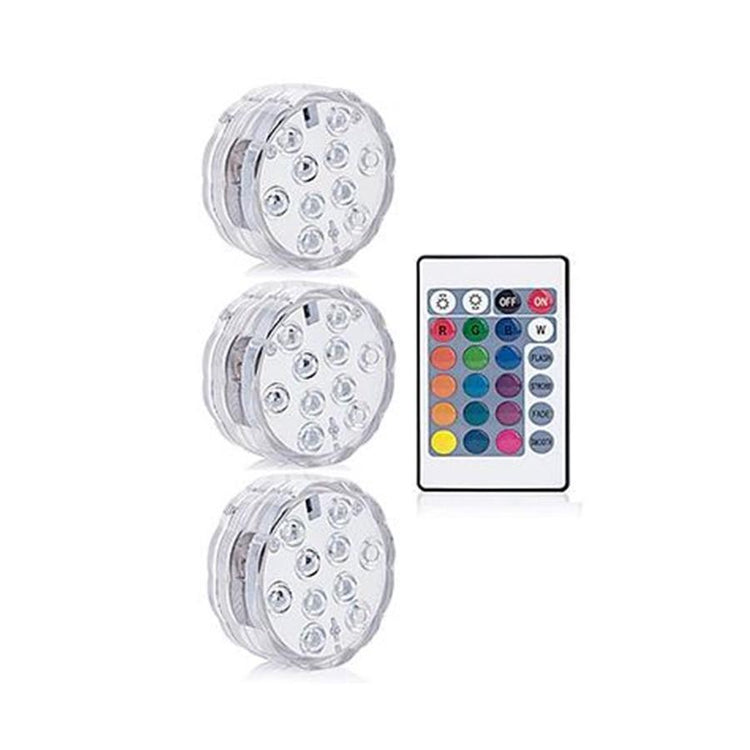 Lumières RVB 10 DEL Submersibles Étanche 16 Couleurs avec Télécommande Paquet de 3 - Simple Boutique