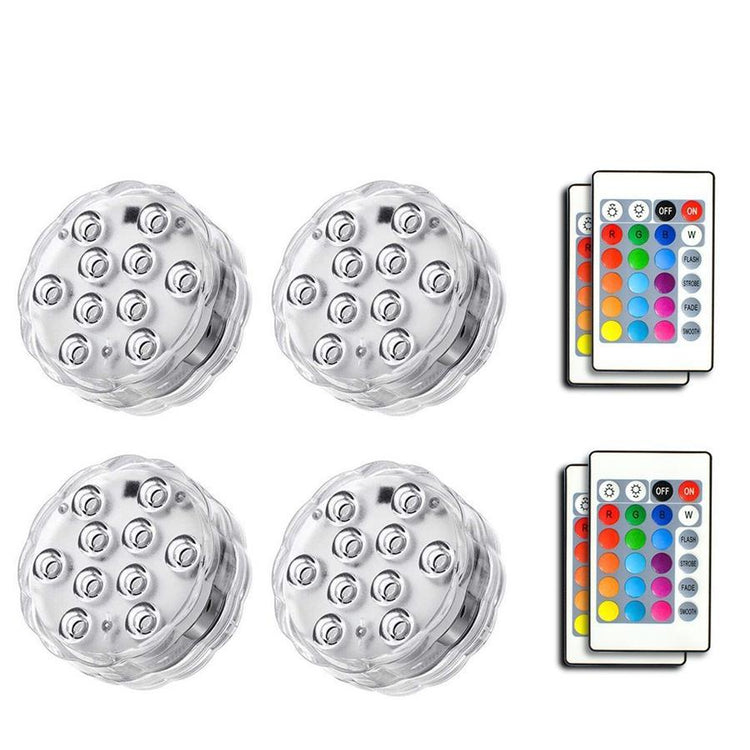 Lumières RVB 10 DEL Submersibles Étanche 16 Couleurs avec Télécommande Paquet de 4 - Simple Boutique