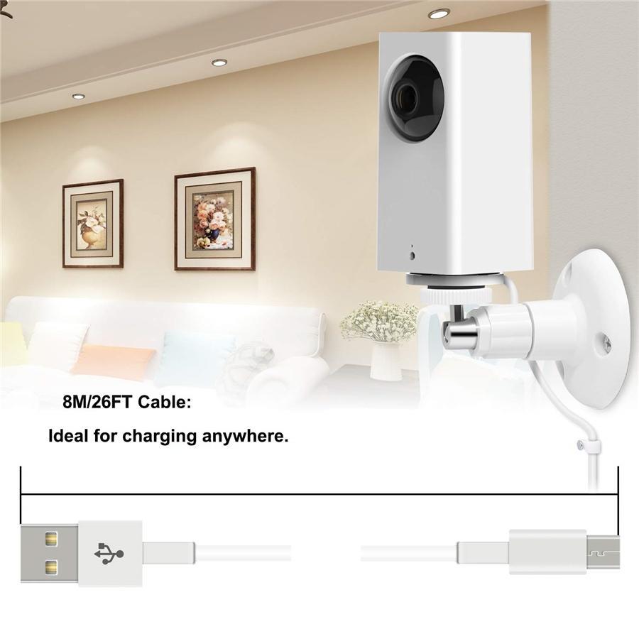 MENEEA Câble de Recharge 26 Pi et Synchronisation de Données avec Support Mural et Kit de Montage pour Caméra Wyze Cam Pan Blanc - Simple Boutique