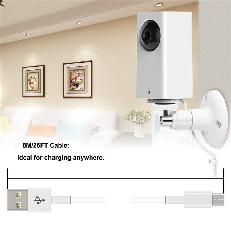 MENEEA Câble de Recharge 26 Pi et Synchronisation de Données avec Support Mural et Kit de Montage pour Caméra Wyze Cam Pan Blanc - Simple Boutique
