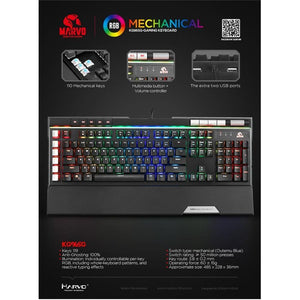 Marvo Pro - Clavier de Jeu Mécanique Filaire avec 119 Touches et Rétro-Éclairage RGB, Noir - Simple Boutique