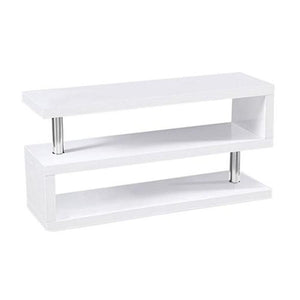 Meuble TV Blanc A 3 Tablettes Avec Chrome - Simple Boutique