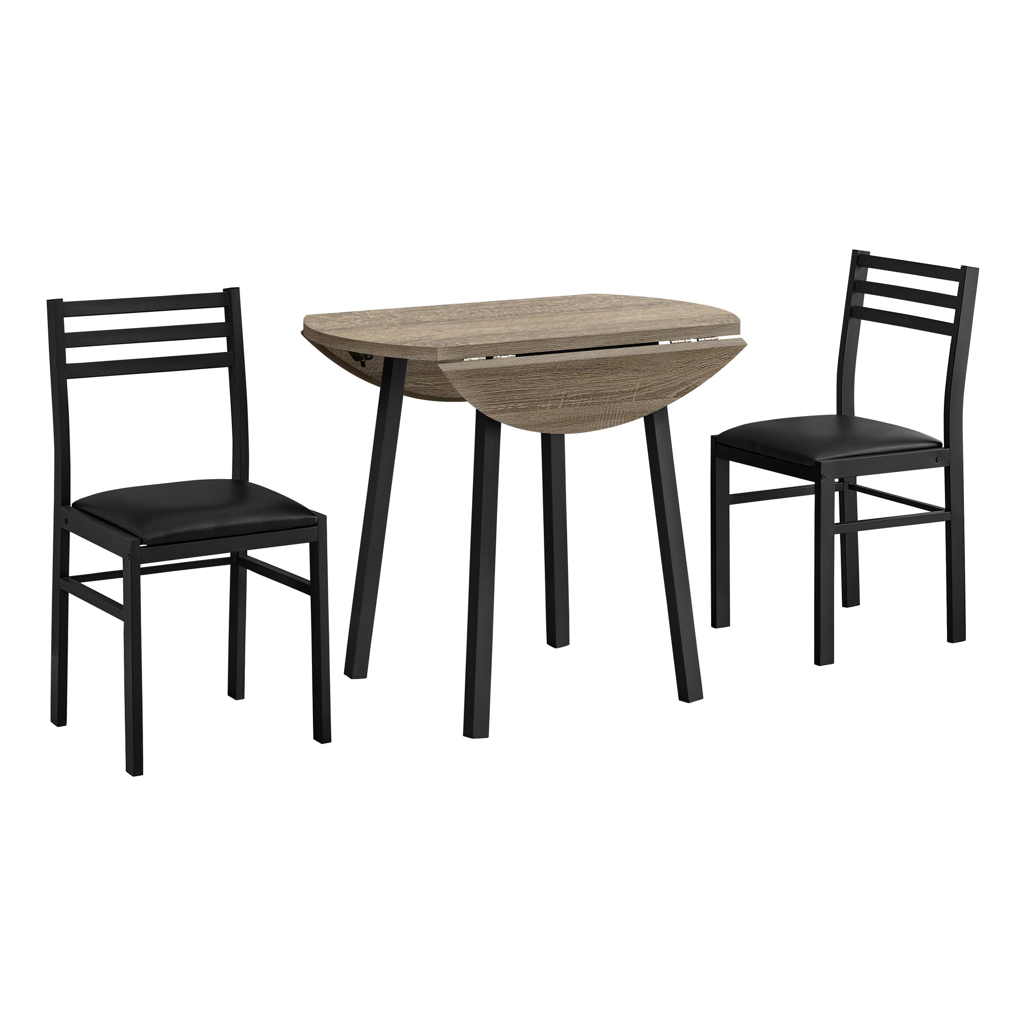 Monarch Specialties I 1003 Ensemble De Table À Manger, Ensemble 3pcs, Petit, Tablette Rabatante 35", Cuisine, Métal, Stratifié, Brun, Noir, Contemporain, Moderne - Simple Boutique