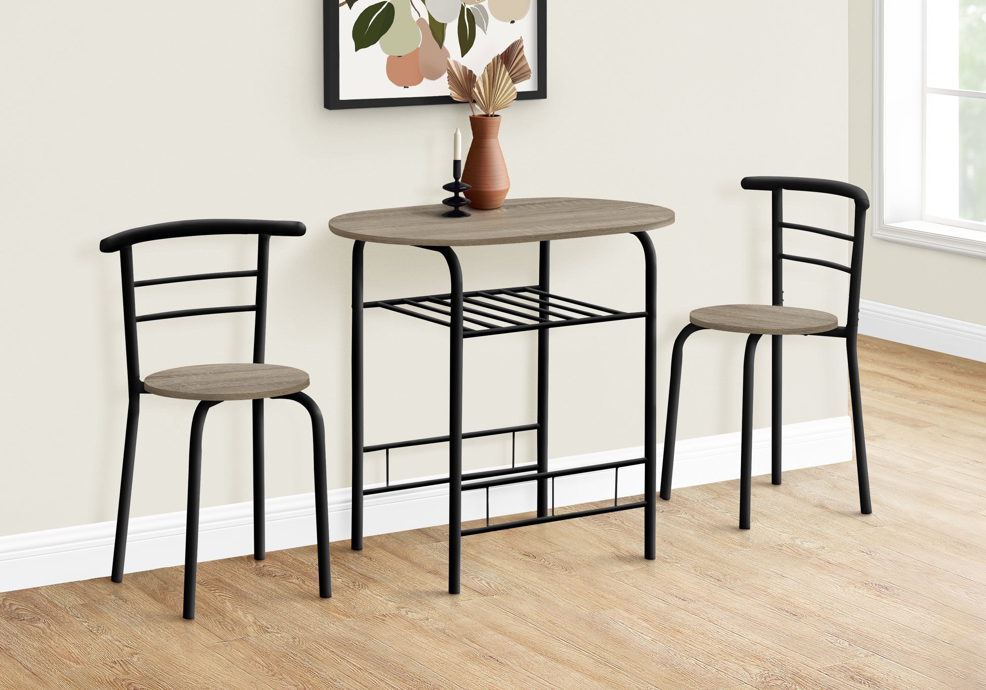 Monarch Specialties I 1206 Ensemble De Table À Manger, Ensemble 3pcs, Petit, 32" L, Cuisine, Métal, Stratifié, Brun, Noir, Contemporain, Moderne - Simple Boutique