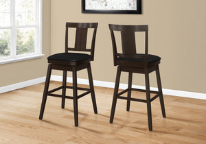 Monarch Specialties I 1230 Tabouret De Bar, Lot De 2, Pivotant, Hauteur Bar, Bois, Pu D'aspect Cuir, Brun, Noir, Transitionnel - Simple Boutique