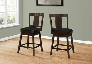 Monarch Specialties I 1231 Tabouret De Bar, Lot De 2, Pivotant, Hauteur Du Comptoir, Cuisine, Bois, Pu D'aspect Cuir, Brun, Noir, Transitionnel - Simple Boutique