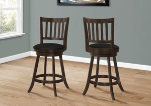Monarch Specialties I 1237 Tabouret De Bar, Lot De 2, Pivotant, Hauteur Du Comptoir, Cuisine, Bois, Pu D'aspect Cuir, Brun, Noir, Transitionnel - Simple Boutique