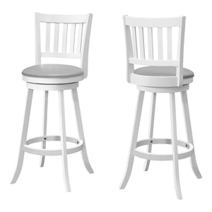 Monarch Specialties I 1238 Tabouret De Bar, Lot De 2, Pivotant, Hauteur Bar, Bois, Pu D'aspect Cuir, Blanc, Gris, Transitionnel - Simple Boutique