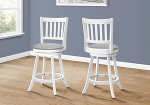 Monarch Specialties I 1239 Tabouret De Bar, Lot De 2, Pivotant, Hauteur Du Comptoir, Cuisine, Bois, Pu D'aspect Cuir, Blanc, Gris, Transitionnel - Simple Boutique