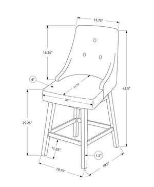 Monarch Specialties I 1243 Tabouret De Bar, Lot De 2, Pivotant, Hauteur Bar, Bois, Pu D'aspect Cuir, Gris, Blanc, Transitionnel - Simple Boutique