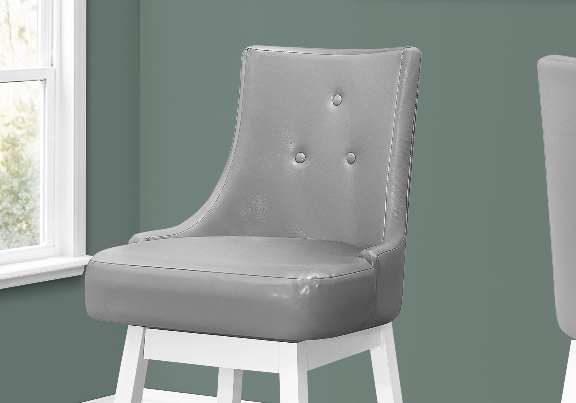 Monarch Specialties I 1243 Tabouret De Bar, Lot De 2, Pivotant, Hauteur Bar, Bois, Pu D'aspect Cuir, Gris, Blanc, Transitionnel - Simple Boutique