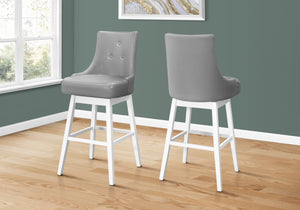 Monarch Specialties I 1243 Tabouret De Bar, Lot De 2, Pivotant, Hauteur Bar, Bois, Pu D'aspect Cuir, Gris, Blanc, Transitionnel - Simple Boutique