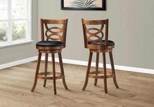 Monarch Specialties I 1251 Tabouret De Bar, Lot De 2, Pivotant, Hauteur Bar, Bois, Pu D'aspect Cuir, Brun, Noir, Transitionnel - Simple Boutique