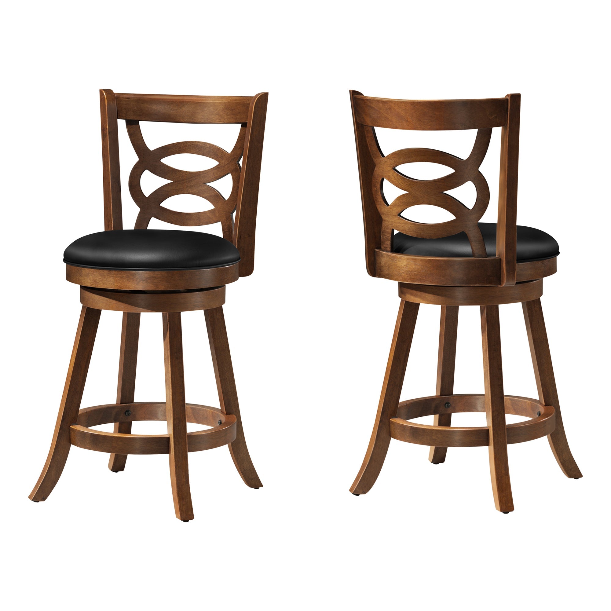 Monarch Specialties I 1252 Tabouret De Bar, Lot De 2, Pivotant, Hauteur Du Comptoir, Cuisine, Bois, Pu D'aspect Cuir, Brun, Noir, Transitionnel - Simple Boutique