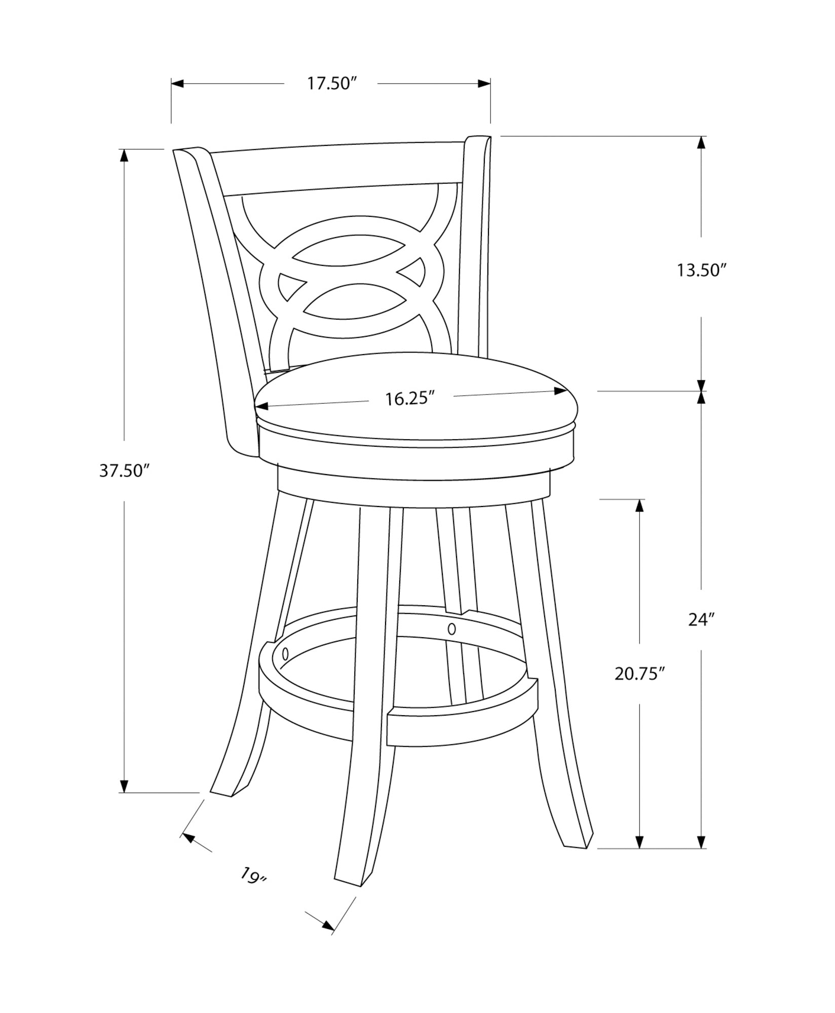 Monarch Specialties I 1252 Tabouret De Bar, Lot De 2, Pivotant, Hauteur Du Comptoir, Cuisine, Bois, Pu D'aspect Cuir, Brun, Noir, Transitionnel - Simple Boutique