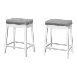 Monarch Specialties I 1263 Tabouret De Bar, Lot De 2, Hauteur Du Comptoir, Siège De Selle, Cuisine, Bois, Pu D'aspect Cuir, Blanc, Gris, Transitionnel - Simple Boutique