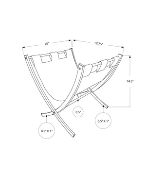 Monarch Specialties I 2036 Support Magazine, Organisateur, Titulaire, Debout, Rangement, Salle De Bains, Bureau, Chambre À Coucher, Pu D'aspect Cuir, Métal, Blanc, Chrome, Contemporain, Moderne - Simple Boutique