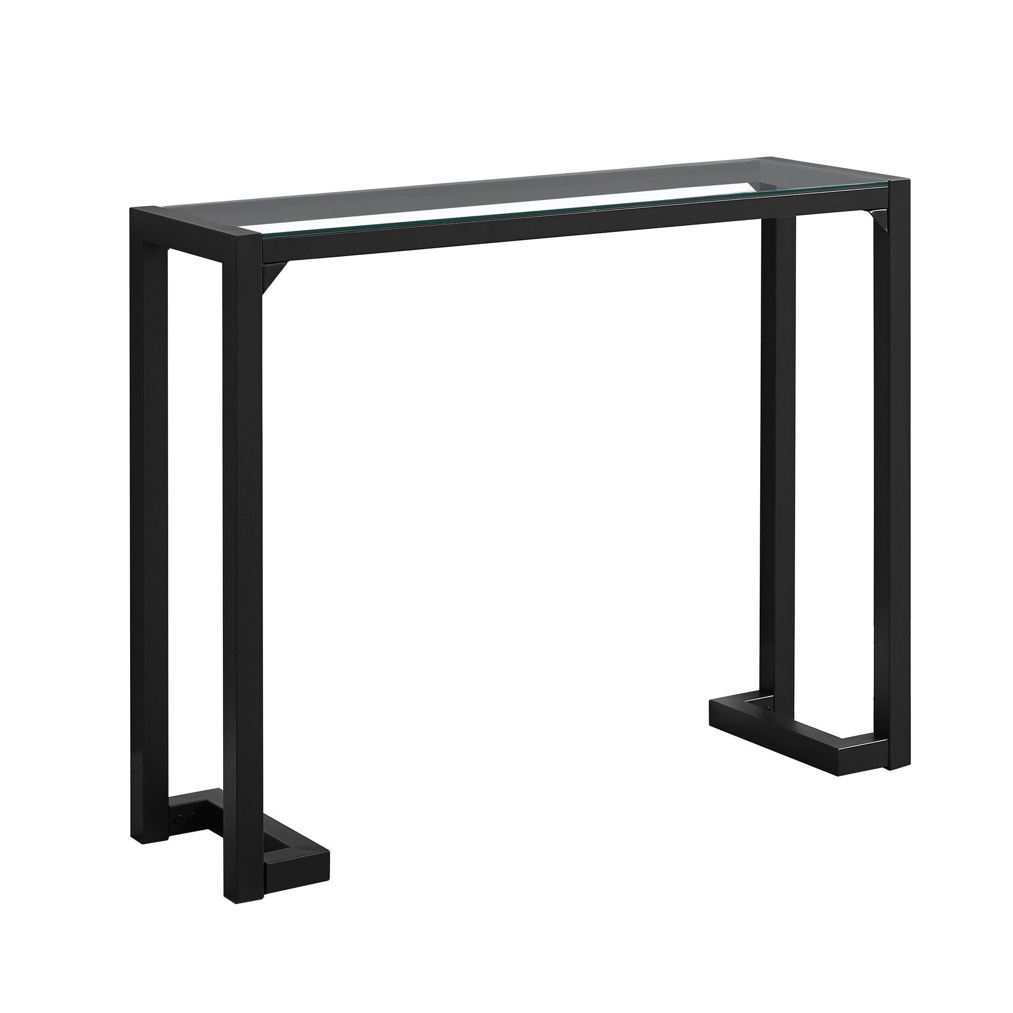 Monarch Specialties I 2106 Table D'appoint, Console, Entrée, Étroit, Sofa, Salon, Chambre À Coucher, Métal, Verre Trempé, Noir, Dégager, Contemporain, Moderne - Simple Boutique