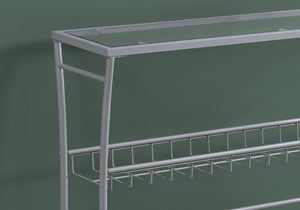 Monarch Specialties I 2128 Table D'appoint, Console, Entrée, Étroit, Sofa, Salon, Chambre À Coucher, Métal, Verre Trempé, Argent, Dégager, Contemporain, Moderne - Simple Boutique