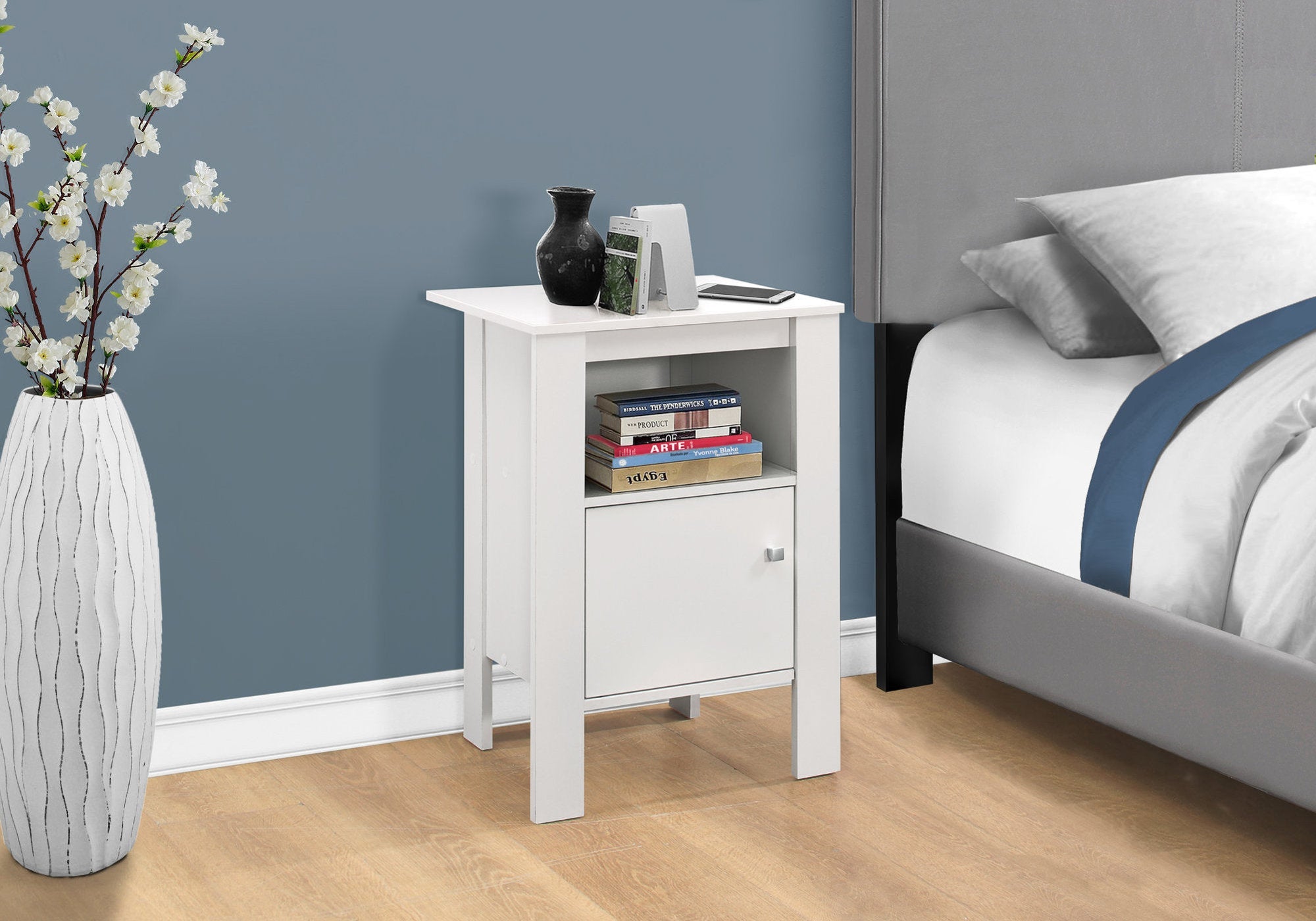 Monarch Specialties I 2137 Table D'appoint, Côté, Bout, Table De Nuit, Lampe, Rangement, Salon, Chambre À Coucher, Stratifié, Blanc, Transitionnel - Simple Boutique