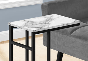 Monarch Specialties I 2173 Table D'appoint, En Forme De C, Bout, Côté, Collation, Salon, Chambre À Coucher, Métal, Stratifié, Aspect Marbre Blanc, Noir, Contemporain, Moderne - Simple Boutique