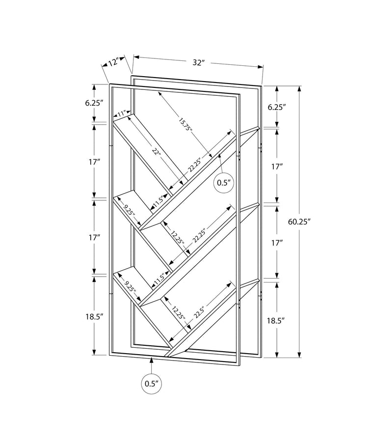 Monarch Specialties I 2200 Étagère À Livres, Étagère, Étagère, 3 Niveaux, 60"h, Bureau, Chambre À Coucher, Métal, Stratifié, Gris, Noir, Contemporain, Moderne - Simple Boutique