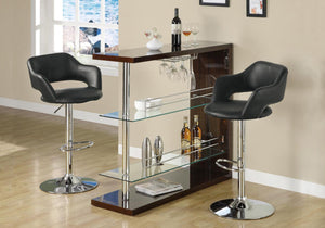 Monarch Specialties I 2357 Tabouret De Bar, Pivotant, Hauteur Bar, Ajustable, Métal, Pu D'aspect Cuir, Noir, Chrome, Contemporain, Moderne - Simple Boutique
