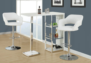 Monarch Specialties I 2358 Tabouret De Bar, Pivotant, Hauteur Bar, Ajustable, Métal, Pu D'aspect Cuir, Blanc, Chrome, Contemporain, Moderne - Simple Boutique