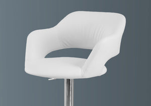 Monarch Specialties I 2358 Tabouret De Bar, Pivotant, Hauteur Bar, Ajustable, Métal, Pu D'aspect Cuir, Blanc, Chrome, Contemporain, Moderne - Simple Boutique