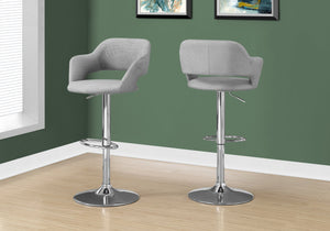 Monarch Specialties I 2363 Tabouret De Bar, Pivotant, Hauteur Bar, Ajustable, Métal, En Tissu, Gris, Chrome, Contemporain, Moderne - Simple Boutique