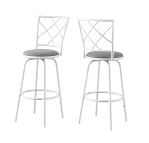 Monarch Specialties I 2377 Tabouret De Bar, Lot De 2, Pivotant, Hauteur Bar, Métal, En Tissu, Blanc, Gris, Contemporain, Moderne - Simple Boutique