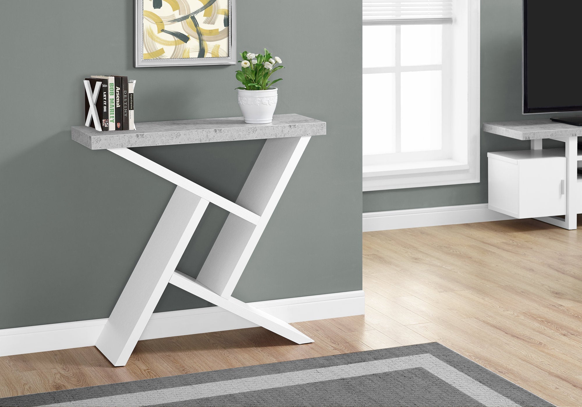 Monarch Specialties I 2405 Table D'appoint, Console, Entrée, Étroit, Sofa, Salon, Chambre À Coucher, Stratifié, Gris, Blanc, Contemporain, Moderne - Simple Boutique