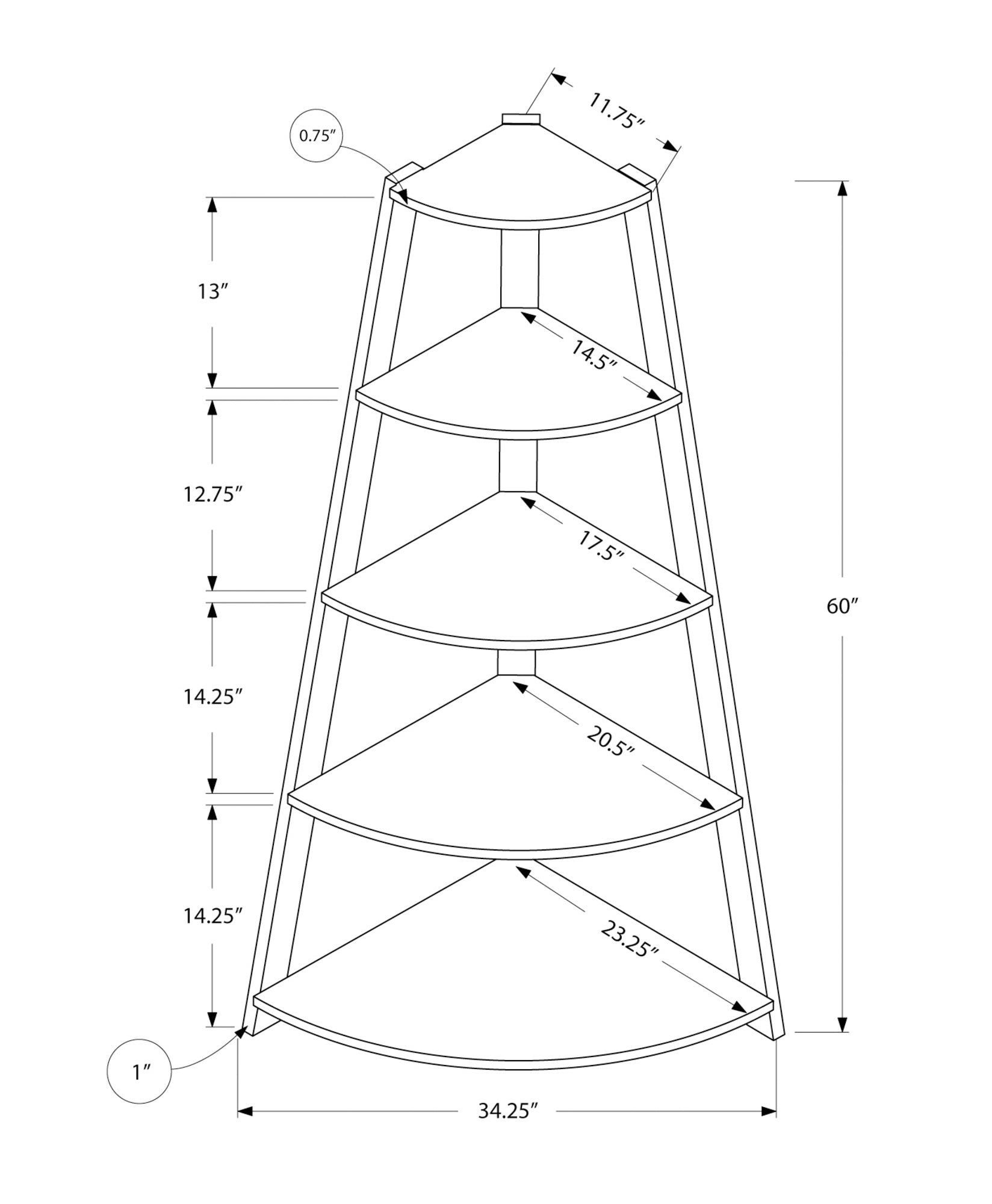 Monarch Specialties I 2424 Étagère À Livres, Étagère, Étagère, Coin, 4 Niveaux, 60"h, Bureau, Chambre À Coucher, Stratifié, Brun, Contemporain, Moderne - Simple Boutique