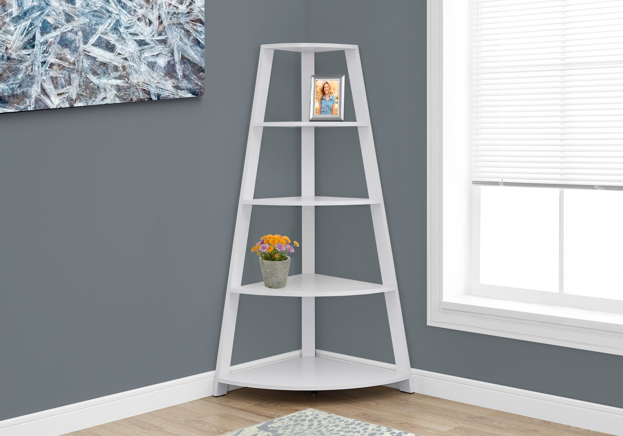Monarch Specialties I 2425 Étagère À Livres, Étagère, Étagère, Coin, 4 Niveaux, 60"h, Bureau, Chambre À Coucher, Stratifié, Blanc, Contemporain, Moderne - Simple Boutique