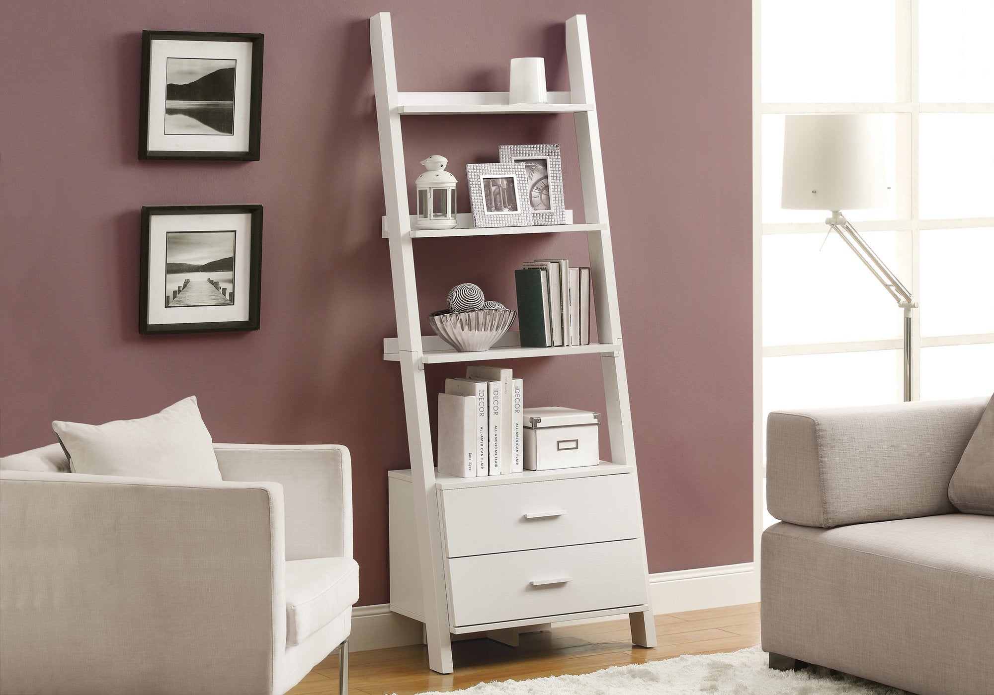 Monarch Specialties I 2562 Étagère À Livres, Étagère, Étagère, Échelle, 4 Niveaux, 69"h, Bureau, Chambre À Coucher, Stratifié, Blanc, Contemporain, Moderne - Simple Boutique