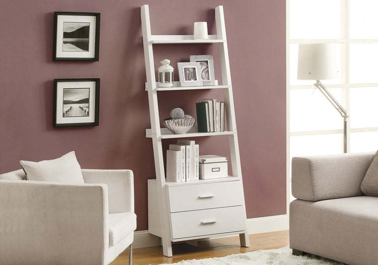 Monarch Specialties I 2562 Étagère À Livres, Étagère, Étagère, Échelle, 4 Niveaux, 69"h, Bureau, Chambre À Coucher, Stratifié, Blanc, Contemporain, Moderne - Simple Boutique