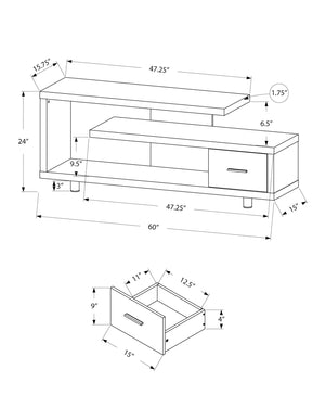 Monarch Specialties I 2572 Meuble Tv, 60 Pouces, Console, Centre De Divertissement Média, Unite De Rangement, Salon, Chambre À Coucher, Stratifié, Brun, Contemporain, Moderne - Simple Boutique