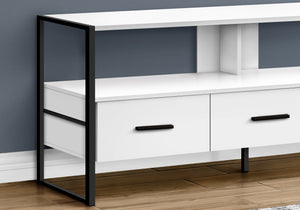 Monarch Specialties I 2615 Meuble Tv, 48 Pouces, Console, Centre De Divertissement Média, Tiroirs De Rangement, Salon, Chambre À Coucher, Stratifié, Métal, Blanc, Noir, Contemporain, Moderne - Simple Boutique