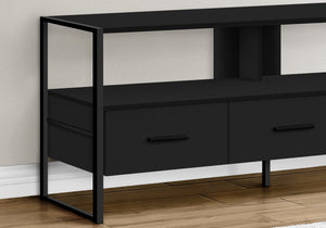 Monarch Specialties I 2616 Meuble Tv, 48 Pouces, Console, Centre De Divertissement Média, Tiroirs De Rangement, Salon, Chambre À Coucher, Stratifié, Métal, Noir, Contemporain, Moderne - Simple Boutique