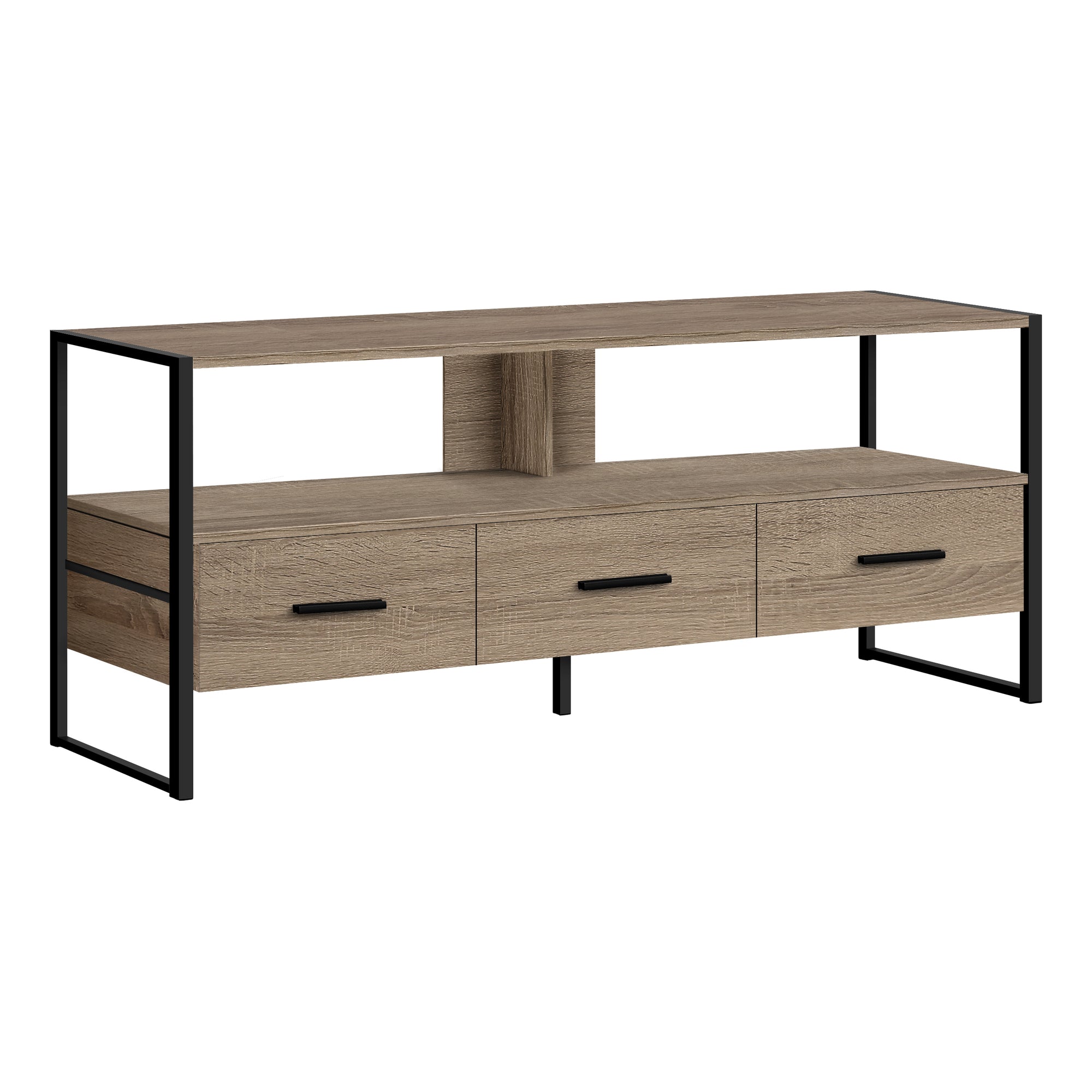 Monarch Specialties I 2618 Meuble Tv, 48 Pouces, Console, Centre De Divertissement Média, Tiroirs De Rangement, Salon, Chambre À Coucher, Stratifié, Métal, Brun, Noir, Contemporain, Moderne - Simple Boutique