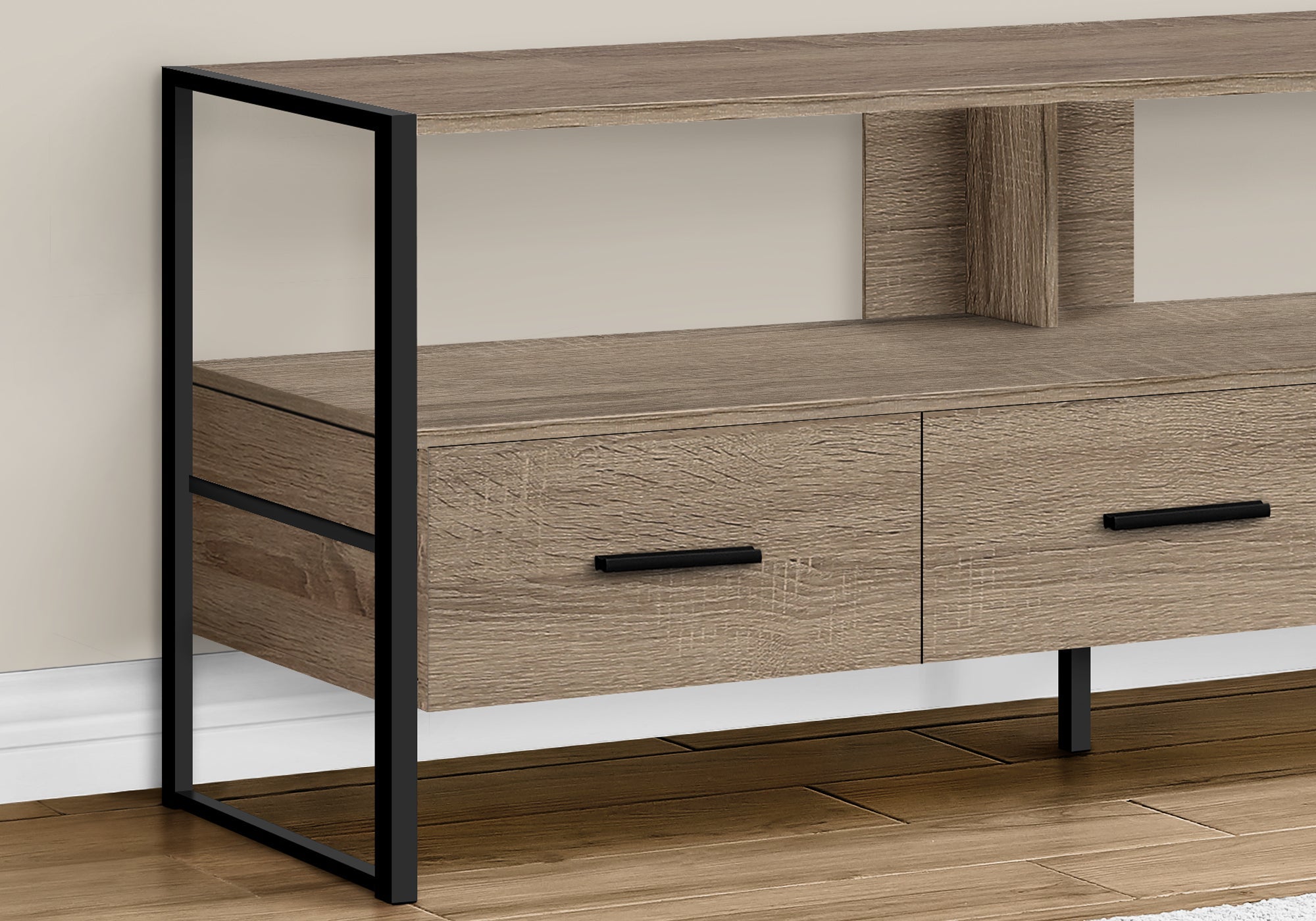 Monarch Specialties I 2618 Meuble Tv, 48 Pouces, Console, Centre De Divertissement Média, Tiroirs De Rangement, Salon, Chambre À Coucher, Stratifié, Métal, Brun, Noir, Contemporain, Moderne - Simple Boutique