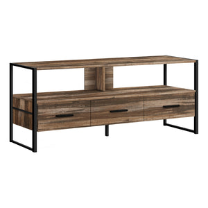 Monarch Specialties I 2619 Meuble Tv, 48 Pouces, Console, Centre De Divertissement Média, Tiroirs De Rangement, Salon, Chambre À Coucher, Stratifié, Métal, Brun, Noir, Contemporain, Moderne - Simple Boutique